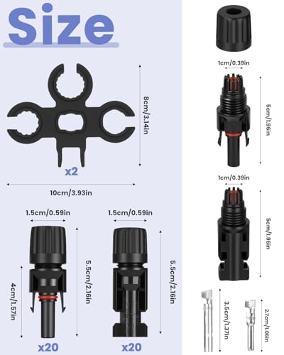 20 paar Solar Stecker Set, IP67 Wasserdicht Solarstecker Männlich/Weiblich, Solar Panel PV Kabel MC4 Stecker, Solar Verbinder Ladereglerzubehör