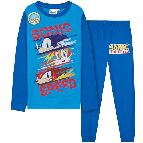 Get Trend SONIC THE HEDGEHOG Boys Pyjamas Set Long PJs for Kids Knuckles Cosy Loungewear Soft Official Nightwear Gamer Gifts for Boys (9-10 Years Blue Sonic)
