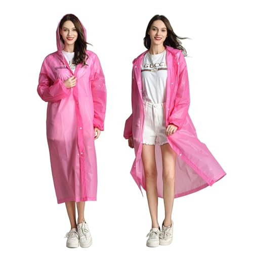 GmwyCzV Regenponcho Damen Herren, Wiederverwendbar Wasserdicht Regenschutz Regencape mit Tunnelzug Kapuze und Elastische Manschette, Leicht Regenponcho für Wandern Radfahren Camping Reisen, Rosa