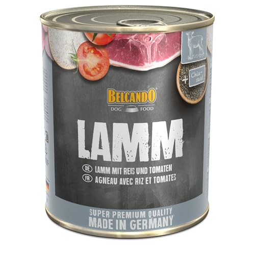 BELCANDO Super Premium Dose [6x800g Lamm mit Reis & Tomate] | Nassfutter für Hunde | Feuchtfutter Dose | Alleinfutter für Hunde Aller Rassen