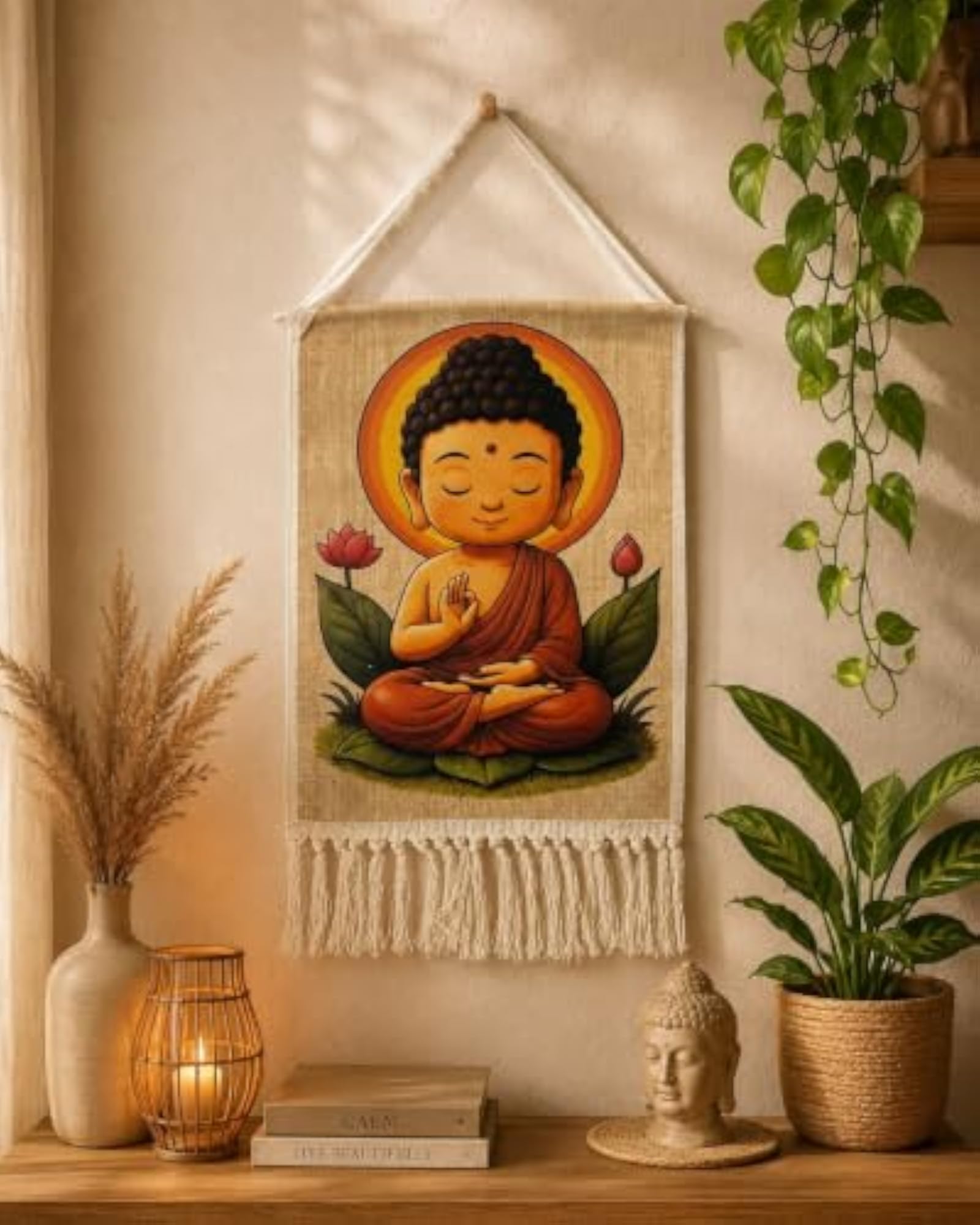 NARWAL'S Wall Hanging with Tassels, Meditating Buddha Design