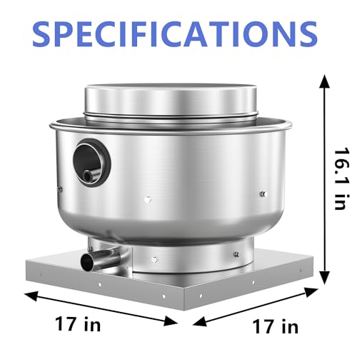Image of Roof Ventilator Restaurant Hood Grease Rated Exhaust Fan Direct Drive Centrifugal Upblast Exhaust Fan 1 /6HP 800 CFM 110 Volt Single Phase Motor