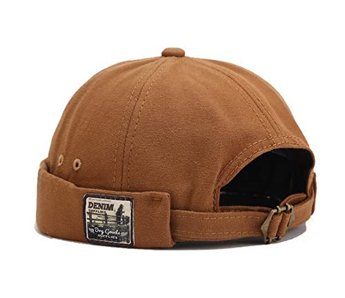 Faringoto Touca masculina de algodão sem aba boné marinheiro punho enrolado retrô gorro, Preto, Tama