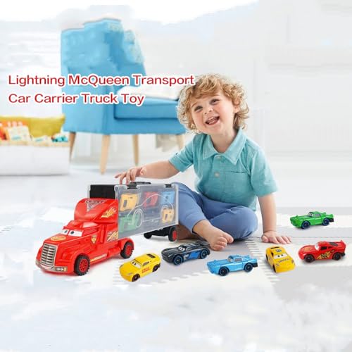 Image of Car Truck Toy Transport Toy for Kids 7-in-1 Big Unbreakable Carrier Truck with Die-Cast Alloy Metal 6 Cars Playset for Kids, Multicolor