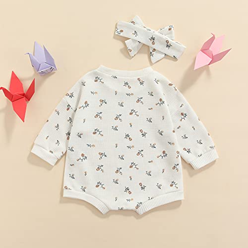 Baby Girl Boy Crewneck Sweatshirt Knit Long Sleeve Romper Solid Rainbow Oversized Sweater Bodysuit Pullover Top (White Floral, 6-12 Months) #TOP4