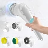 Electric Rotary Cleaner with 5 Replaceable Shower Cleaning Brush Heads,Wireless Electric Spin Scrubbers Powerful Cleaner Electric Washing Machine for Household Bathroom Floor Tile Window Kitchen