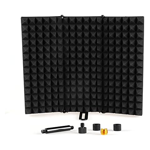 Studio Recording Microphone Isolation Shield, ZRAMO 3 Foldable Absorbing Foam Reflector Folding Panel, with Mic Pop Filter, Flexible & Durable, for Any Condenser Microphone Recording Equipment Cover