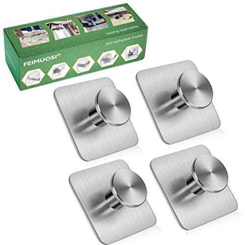 Ganchos adhesivos Gancho para toallas de uso pesado Gancho de pared resistente al agua Gancho de llave de acero inoxidable Ganchos autoadhesivos Se aplican al baño Hogar Cocina Oficina-4 paquetes
