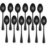 DEHOV 14 cm schwarze kleine Teelöffel, Set mit 12 Edelstahl-Kaffeelöffeln, schwarze Mini-Löffel für Dessert, Kuchen, langlebiger Demitasse-Löffel