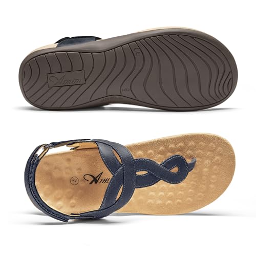 Athlefit Orthopedic Arch Support Thong Sandals for Women Comfortable Orthotic Casual Summer Beach Navy Sandals Size 11 — view 6