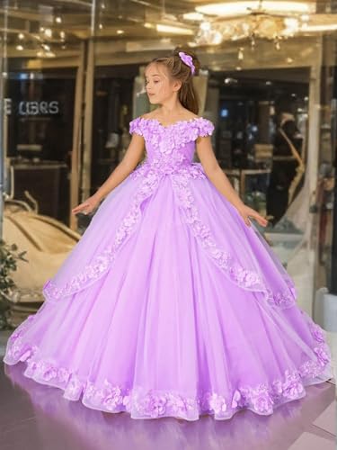 Applique Flower Girl Dress - Off Shoulder First Communion Dress for Girls Pageant Dresses3