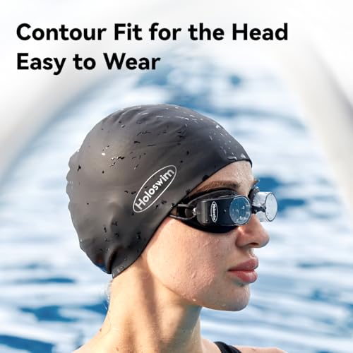 Holoswim Swim Goggles, Silicone Cap, Comfortable & Durable Anti-Slip Cap for Training and Racing, Fits Men & Women, Protects Hair from Chlorine