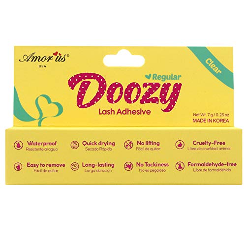Doozy Eyelash Adhesive Clear 0.25 oz(7 g),waterproof,Quick drying,No lifting,Cruelty-free,No tackiness,Formaldehyde-free,Long-lasting,Easy to remove, for strip false eyelash