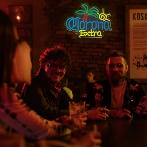 Image of Coro EX Palm Tree Beer Neon Sign for Man Cave, Neon Light Up Sign for Bar Pub Store Party Club Bistro, Light Up Bar Neon Signs for Wall Decor
