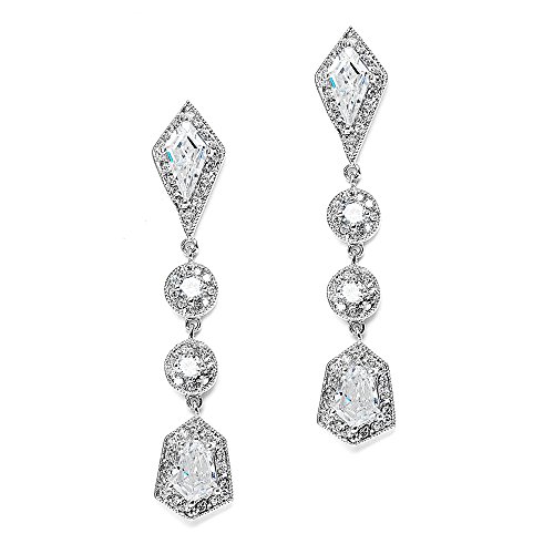 Mariell Gold Art Deco Cut Cubic Zirconia Bridal and Wedding Earrings - 1920's Vintage Style Gold Earrings for Brides, Prom, Homecoming and Mother of the Bride