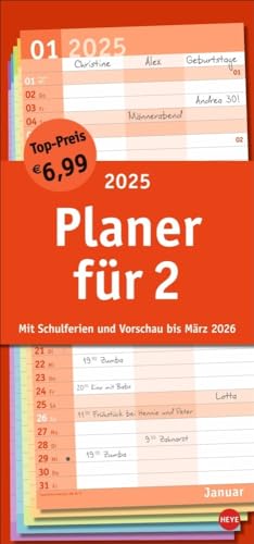 Basic Planer für zwei 2025: Praktischer Wandplaner für 2 mit 3 Spalten. Wandkalender mit Schulferien und 3-Monats-Ausblick. Terminkalender 2025 zum Eintragen.