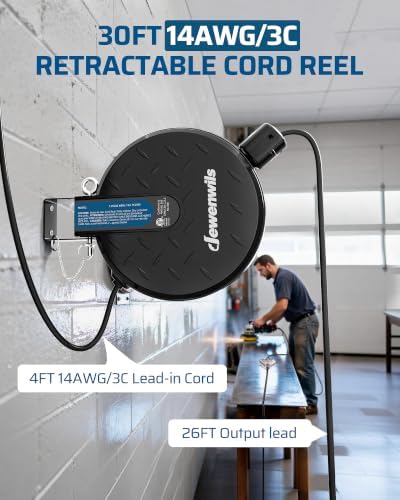 DEWENWILS 30FT Retractable Extension Cord Reel, Ceiling/Wall Mount - 1