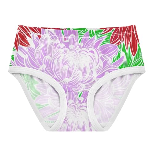 Toddler Girls Underwear 2t Cotton Cute Panties Girl Artistic Briefs Underpants Red Purple Chrysanthemum Flowers