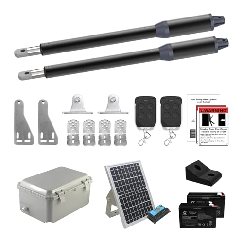 Gyxel C01-L Solar Gate Openers with Batteries & Solar Panel for Dual Swing Gate Up to 14ft Long or 440lb Per Arm, Automatic Gate Openers for Driveway Dual Swing Gate with Long-Range Gate Opener Remote