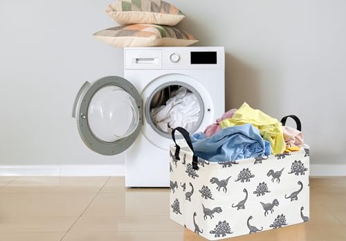 Image of Baby Storage Basket Nursery Box Laundry Hamper Organization Bins for Toys and Clothes with Handles (Grey Dinosaur)