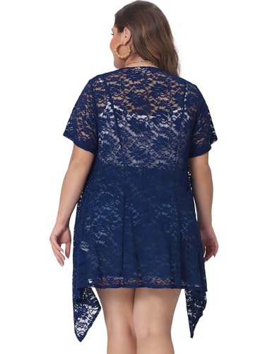 Image of Agnes Orinda Plus Size Lace Crochet Cardigan for Women Open Front Short Sleeves Sheer Cover Up Jacket