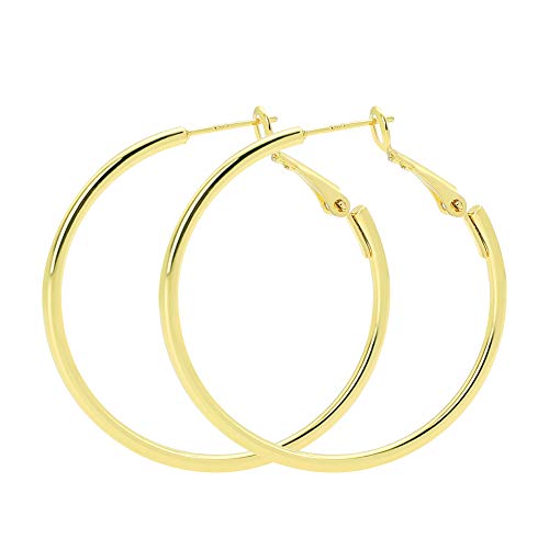 925 Sterling Silver Post Hoop Earrings, Lightweight Hoops 18K Gold Plated Polished Round Hoop Earrings For Women
