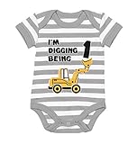 Tstars 1st Birthday Bulldozer Construction Infant Boy Baby Bodysuit 18M Gray/White