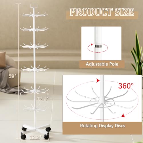 Image of Retail Display Stand Store Display Rack 6 Tier Metal Spinning Display Stand Rack with Wheels Keychain Jewelry Stocking Hat Stand with Hooks for Malls, Showroom, Retail Store (6 Tier White)