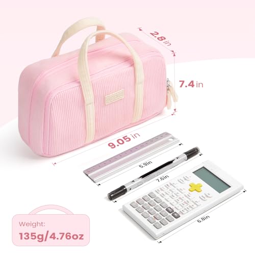 Image of Sooez Large Pencil Case Pouch, Extra Big Pencil Bag with 5 Compartments, Pen Case Wide Opening, Soft Corduroy Pen Bag Organizer with Zipper, Cute Aesthetic School Supplies for Teen Girls, Pink