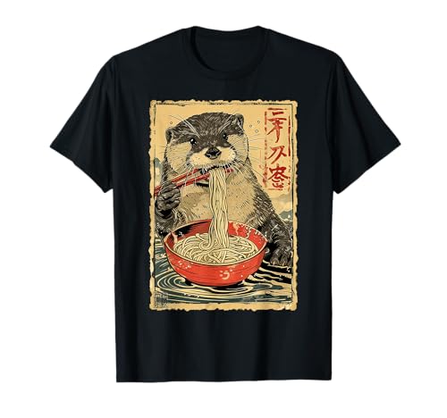 Art japonais vintage drôle loutre mangeant ramen nouilles pour enfants T-Shirt