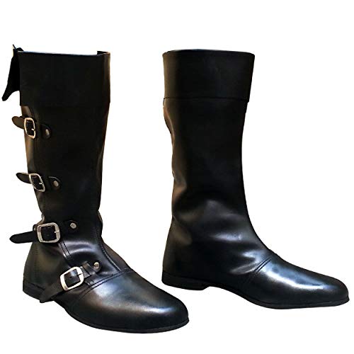 Annafi® Medieval Leather Boots 4 Buckle | Renaissance Inspired Loafer Boot | Halloween Caribbean Pirate Costume Boots | Re-Enactment Viking Mens Shoes| Sca Larp Riding Costume Boot For Cosplay | Long Boots (Numeric_8) #TOP4