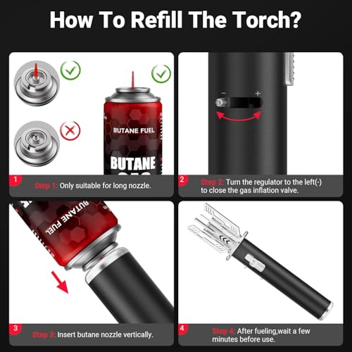 Torch Lighter, Butane Torch, Refillable Cooking Blow Torch, Full Metal Soldering Torch, Adjustable Flame for Culinary Food, Brulee, Baking(Fuel not Included)