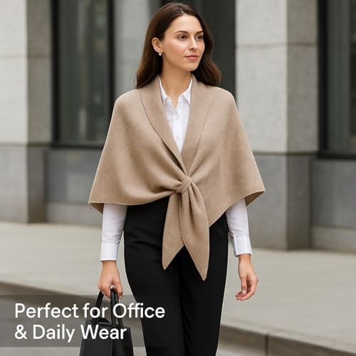 Shawl Wraps for Women – Oversized 73"×30" Knitted Poncho Cape, Soft Cashmere-Like Scarf, Elegant Wraps for Office & Travel3