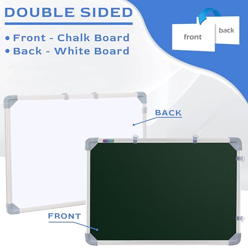 Image of Eduway 2x2 Feet Kunj Non-Magnetic Double-Sided Chalk Board & White Board (Combo Pack) with 1 Wooden Duster, 2 Chalk Holders, 10 Non-Dust Chalk Sticks for Kids, School, Teaching, (59x59 Cms) - Green