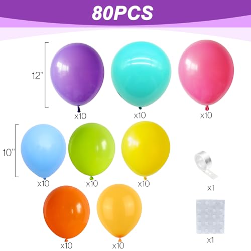 Image of Multicolor Neon Balloon Arch Garland Kit, Colorful Balloons Arch Assorted Color Latex Ballons Kit Rainbow Balloon Garland for Summer Pool Tropical Theme Carnival Kids Birthday Party Decorations