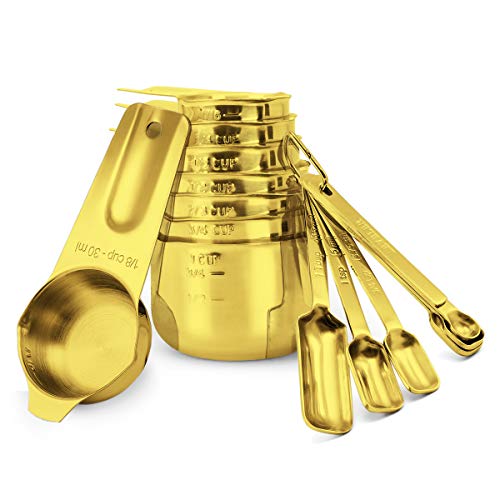 2lbDepot Gold Measuring Cups & Spoons Set of 14, Premium Stainless Steel Metal, 7 Accurate Measuring Cups, 6 Measuring Spoons +1 Leveler, Nesting, Dry & Liquid Ingredients for Kitchen Baking & Cooking - Thumbnail 2