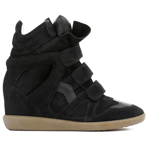 YRRXERSS Wedge Sneakers for Women Suede Tennis Shoes Hidden Wedges Round Toe Strappy High Top Sneakers Comfy Casual Walking Shoes