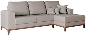 Sofá 4 Lugares Belgrado com Chaise Direito Linho Cru 250 cm