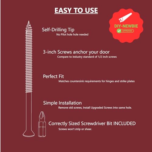 Reinforced Door Store Reinforced Door Screw Kit For Strike Plates, Deadbolt Plates, And Hinges. 3-Inch Screws And Screwdriver Bit, Makes Doors Kick Resistant, Home Security Upgrade thumb #8