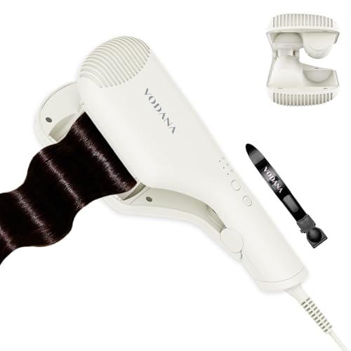 VODANA Compact Wave Iron 1.5 inch - Create Bouncy Textured Beach Waves in Seconds | Fast Heating Design for High-Shine Finish & Instant Volume, Ivory