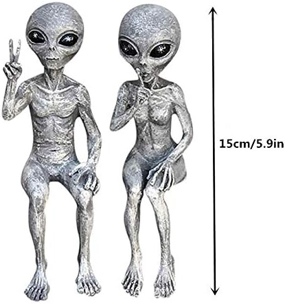 AIITLLYNA Alien decoration, set of 2 alien statues, alien statues, garden, funny garden decoration figures, resin decorative figures for bedroom, living room, patio, balcony, yard, lawn