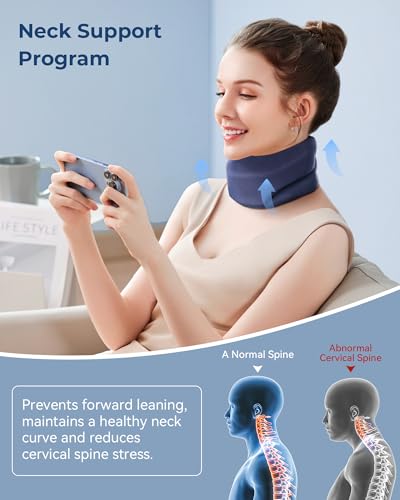 Image of Neck Brace Cervical Collar - Neck Support Brace for Sleeping, Soft Foam Wraps Keep Vertebrae Stable and Aligned for Relief of Cervical Spine Pressure Dark Blue (15.8-18.1 Inch)