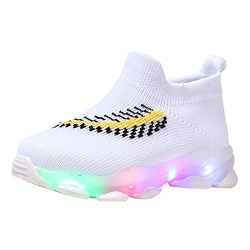 WFRAU Kinder LED Leuchtender Feder Stickerei High Top Laufschuhe Mädchen Jungen Mesh Anti-Rutsch Sneaker Unisex Atmungsaktiv Sportschuhe Baby Mode Karneval Party Schuhe,Kleinkind Outdoor Turnschuhe Cover