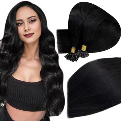 Easyouth U Tip Hair Extensions Real Human Hair Black Utip Hair Extensions Human Hair Jet Black Human Hair Extensions U Tip Hair Pre Bonded Human Hair 24 Inch 50g/50s