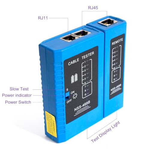 Kabeltester, Netzwerktester, Netzwerkkabeltester, RJ45 Leitungstester, Telefon Kabelteser, PING/POE Prüfung, Testet und prüft LAN- und Netzwerkkabel genau für Netzwerk-Patchkabel