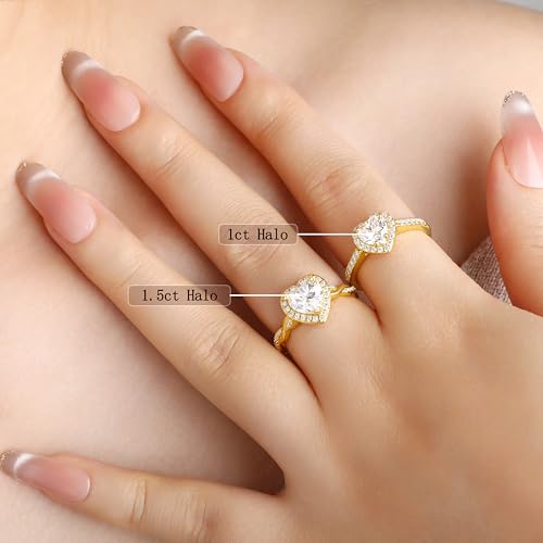 SILVERNANA 1.5ct Heart Cut Moissanite Engagement Ring for Women Yellow Gold Plated Sterling Silver Twisted Vine Heart Halo Promise Ring Size 9 — view 5