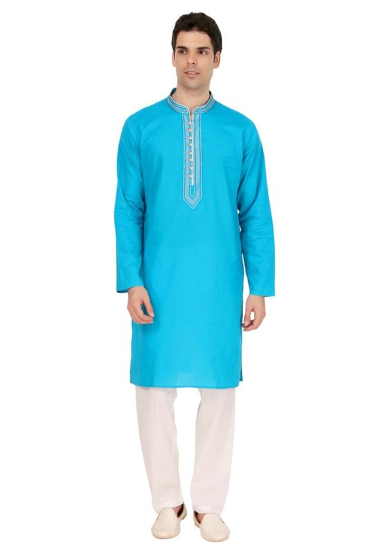 Men's Pure Cotton Embroidered Kurta Pajama Set Thread Work Ideal Gift for Men