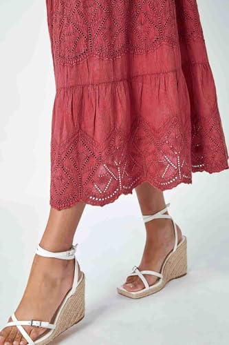Roman Originals Broderie Tiered Stretch Midi Skirt for Women UK - Ladies Everyday Holiday Spring Summer Comfy Soft Evening Vacation Work Party - Rust - Size 14 - Image 5