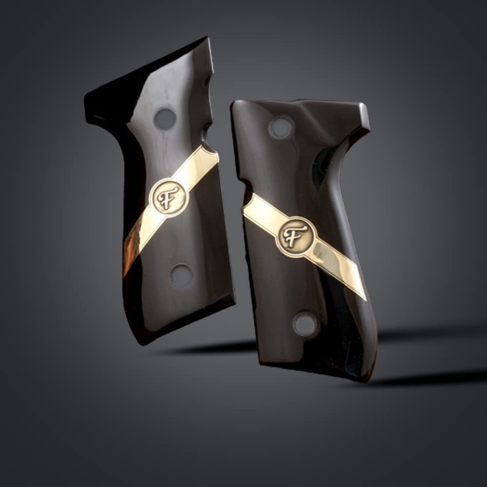 KSD Black Acrylic Grips For Beretta 92FS, M9 Series - Silver Frame & Mine Logo Design - View #8
