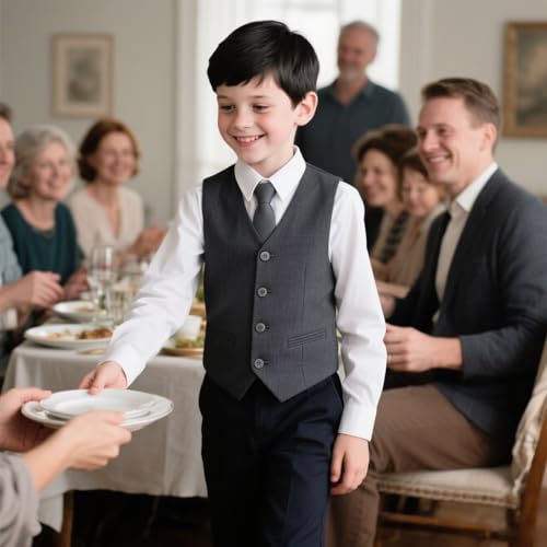 Kids Dress Vests for Boys Toddler Slim Fit Formal Wedding Suit Vest Youth Boy Prom Party Double Breasted Waistcoat3